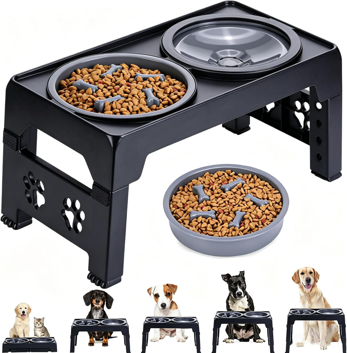 Collapsible Dog Bowls with Raised Adjustable Stand