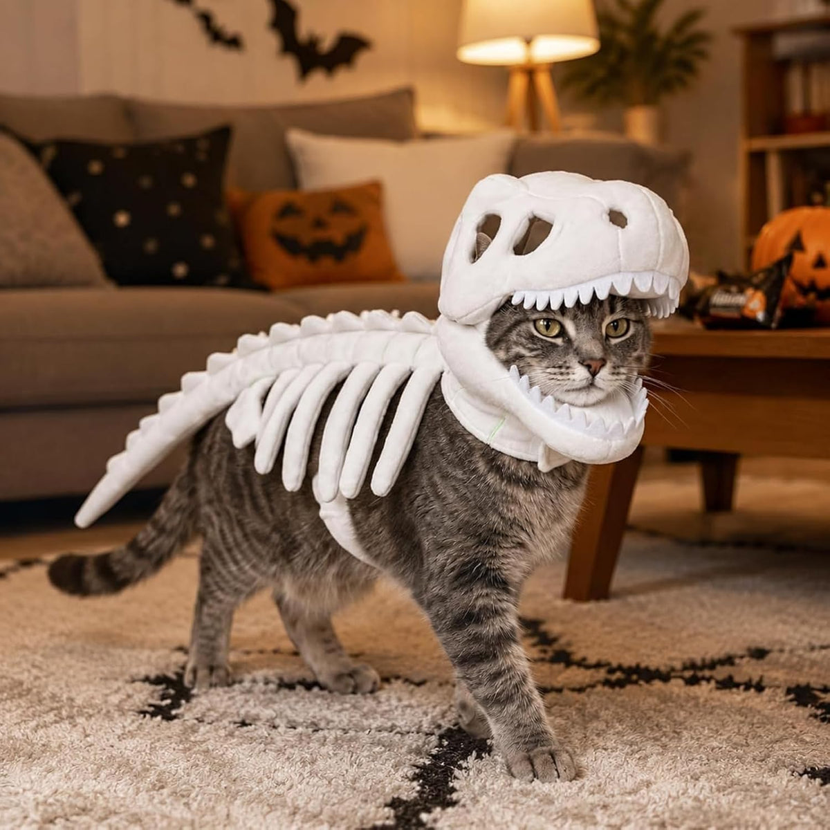 Glow-in-the-Dark Dinosaur Skeleton Cat Costume