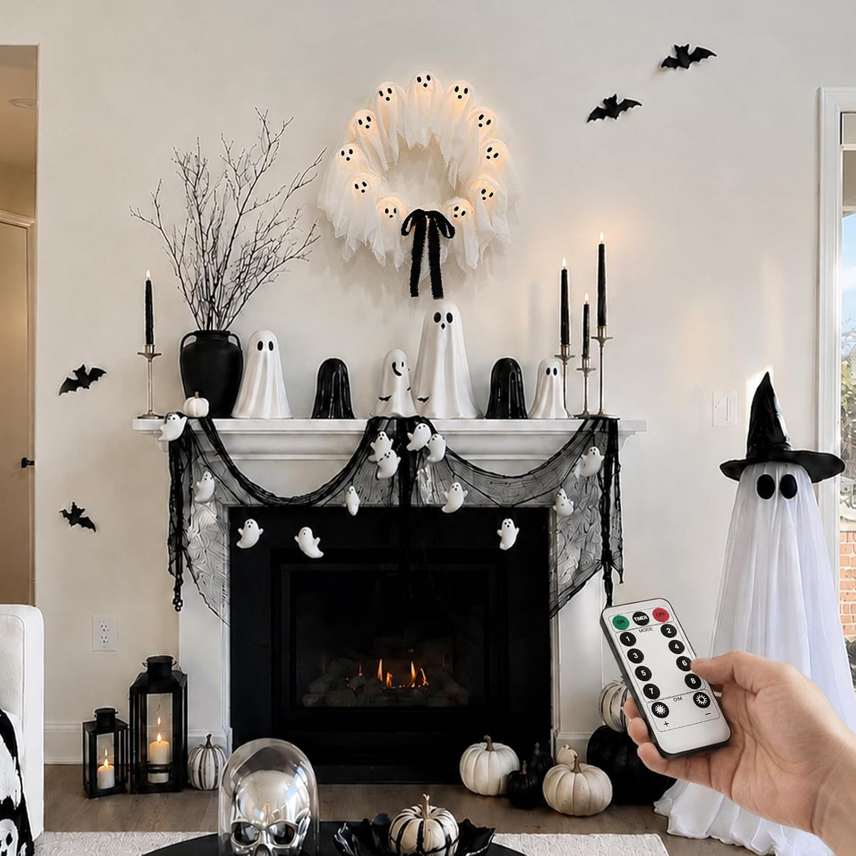 Halloween Decorations Outdoor - Cute Lit Ghost Wreath